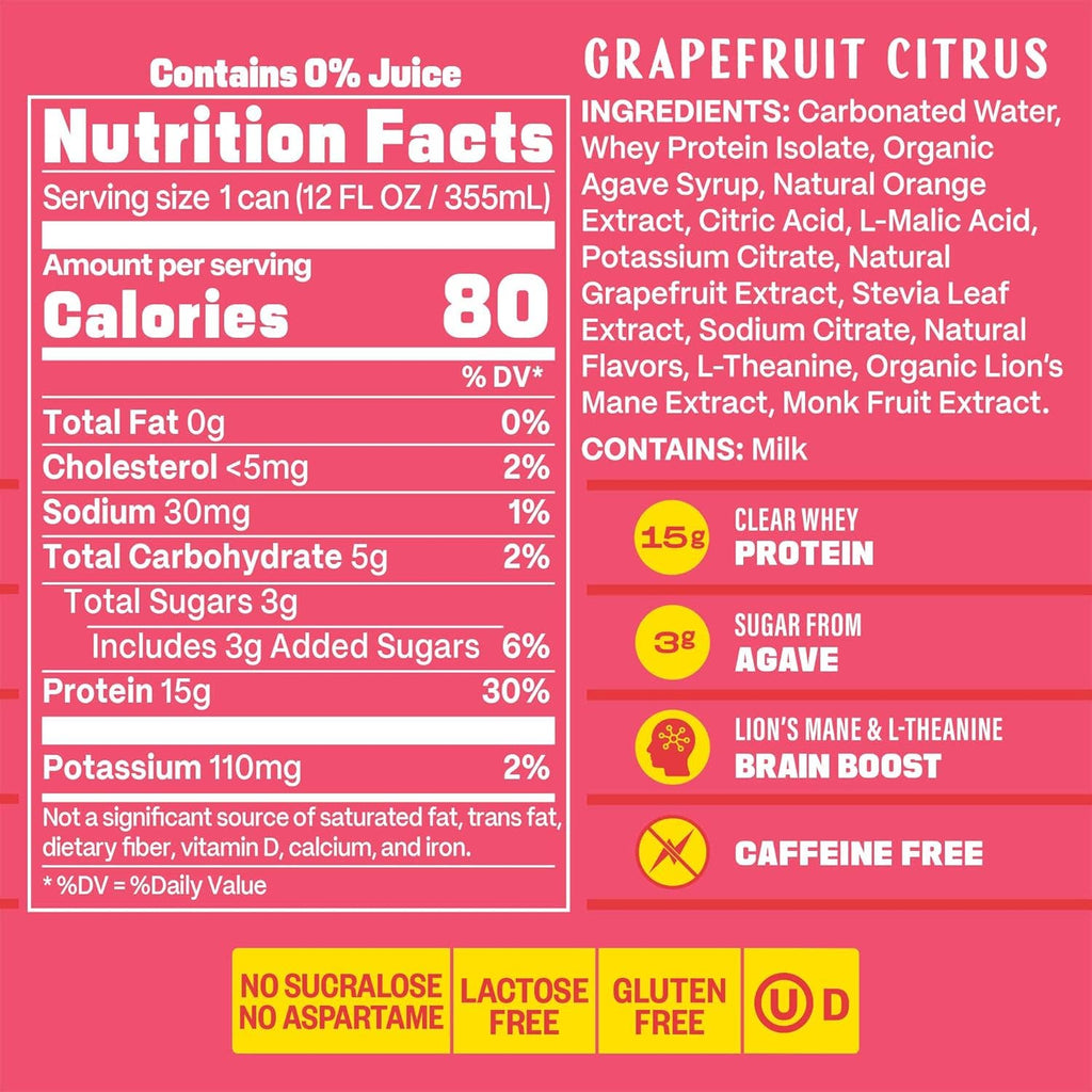 GYM SODA Sparkling Protein Soda, 12oz: Grapefruit Citrus