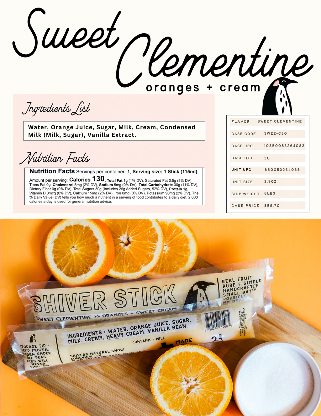 Clementine : Oranges + Sweet Cream - Single Popsicle