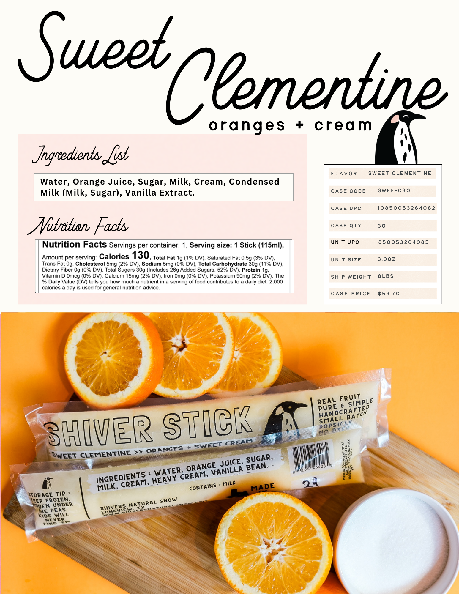 Clementine : Oranges + Sweet Cream - Single Popsicle