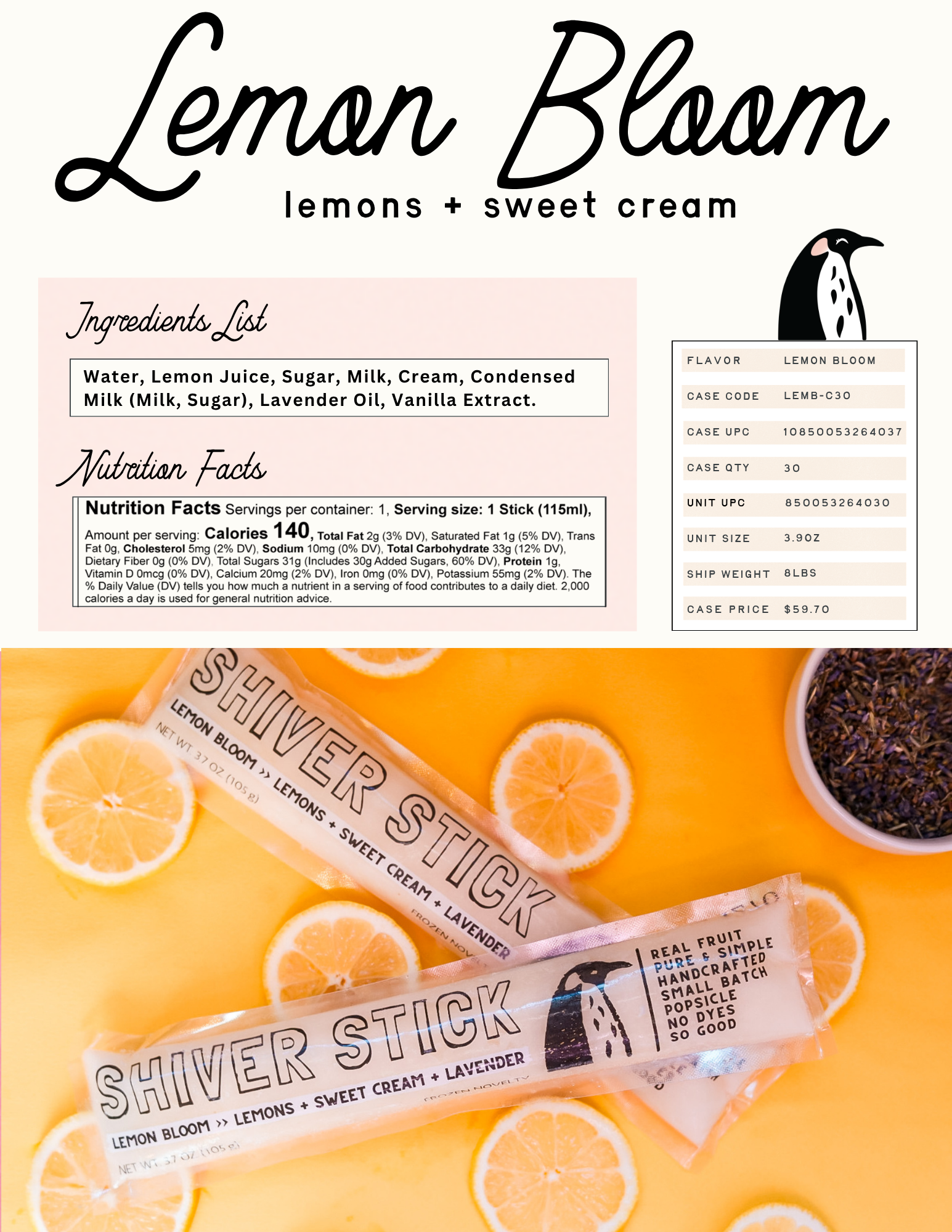 Lemon Bloom : Lemon + Sweet Cream + Lavender - Single Popsicle