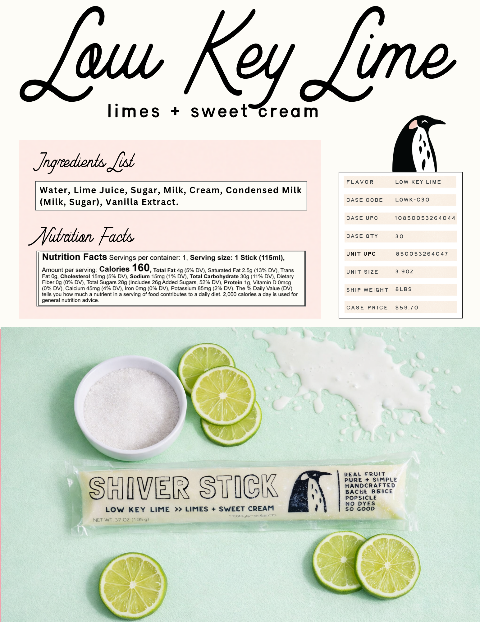 Low Key Lime : Limes + Sweet Cream - Single Popsicle