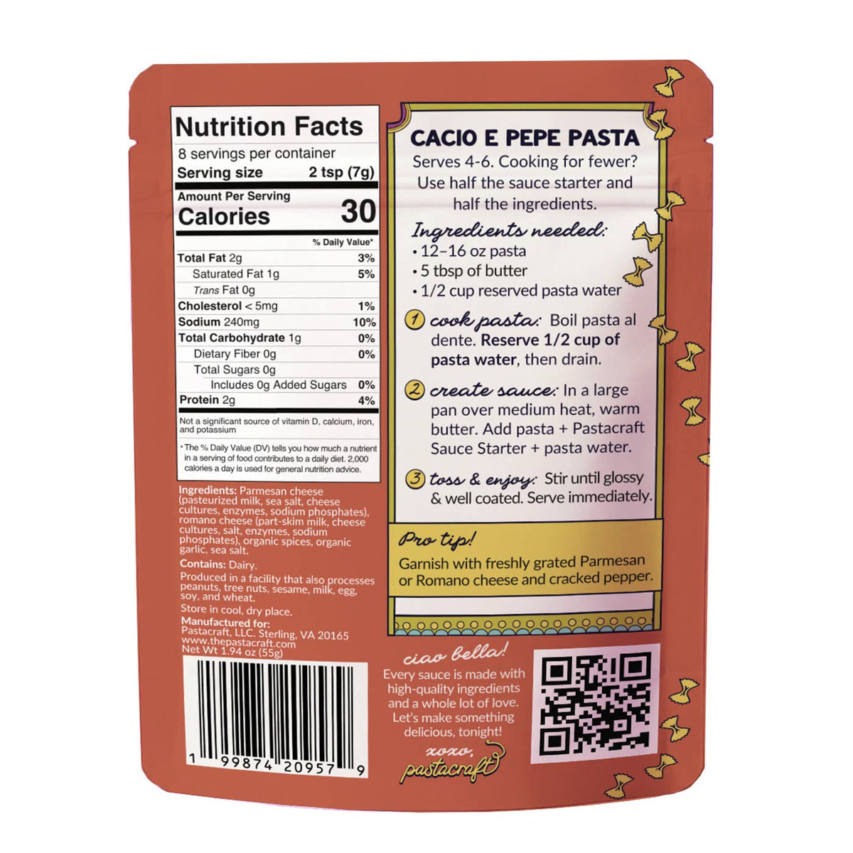 Pastacraft Cacio E Pepe Pasta Sauce
