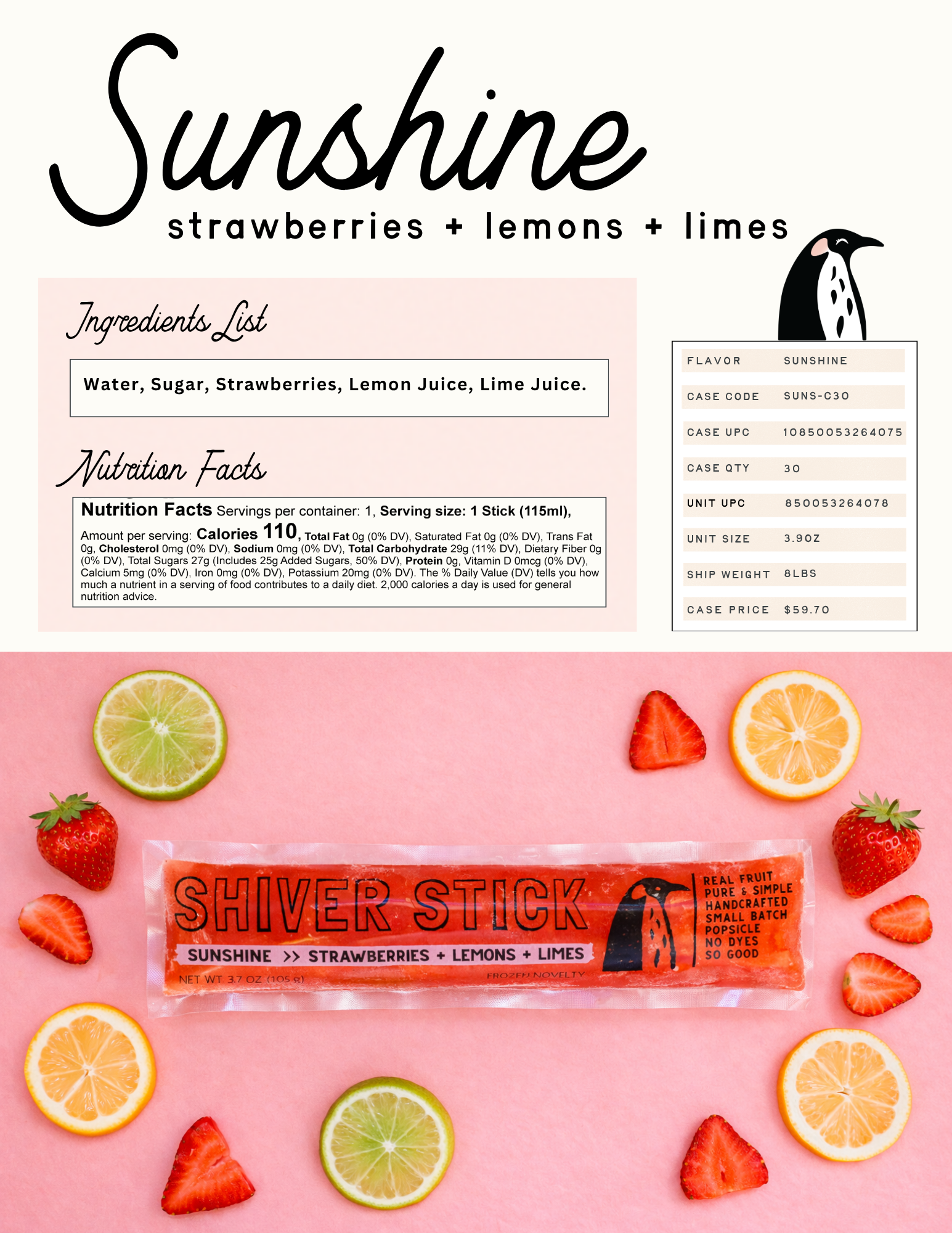 Sunshine : Strawberries + Lemons + Limes - Single Popsicle