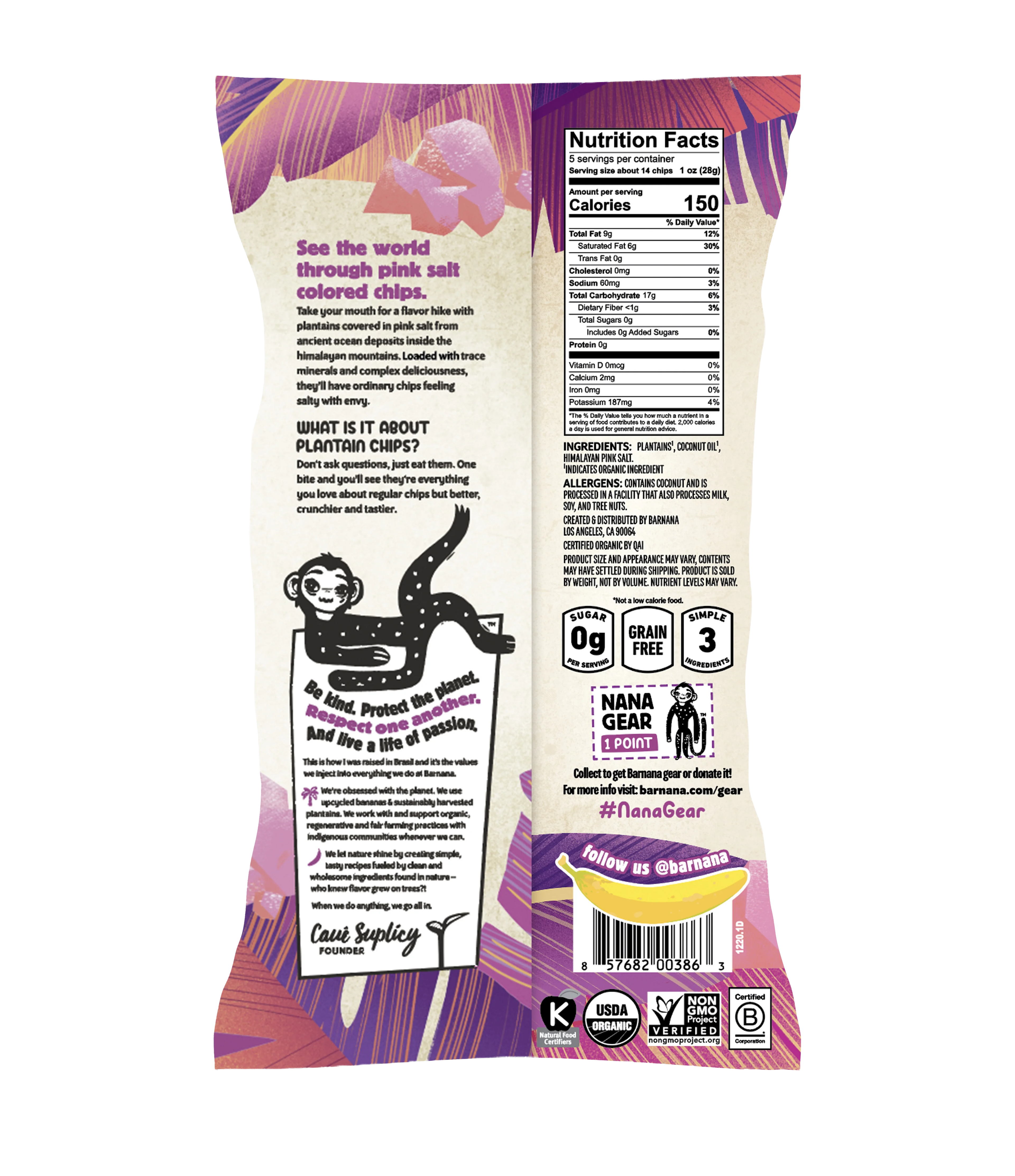 Organic Kettle Cooked Himalayan Pink Salt Plantain Chips