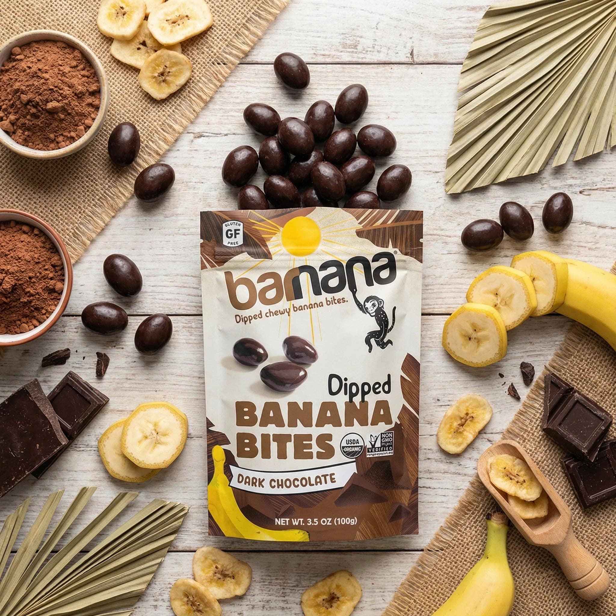 Organic Dipped Dark Chocolate Banana Bites